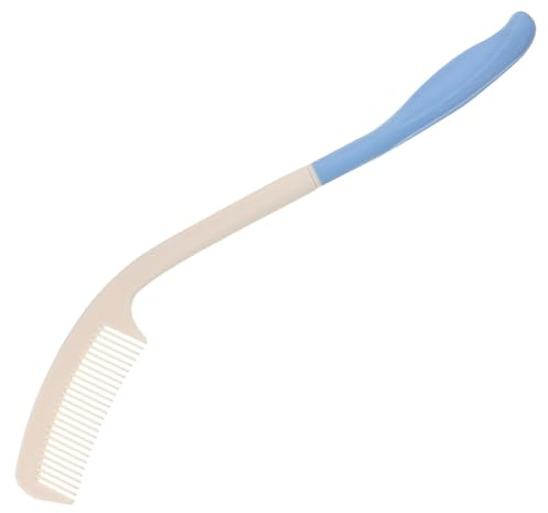 COOPHYA Peine de Mango Largo Curvo Azul y Blanco para Personas Mayores, Peine Reutilizable Dientes Suaves, Masajeador de Cuero Cabelludo para Uso Doméstico y Cuidado Personal