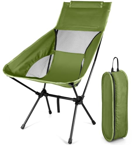 NXPZ Vikbar Campingstol, Ultralätt och Bärbar Hopfällbar Stol, Campingstol med Förvaringspåse, Max Belastning 150 kg, Lämplig för Grillning, Picknick, Fiske, Strand, Vandring (Grön)