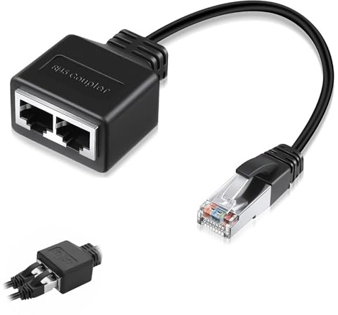 COZERI RJ45 Ethernet Splitter 1 to 2, Passive LAN Adapter Male to 2 Female | Square head, for Cat5/5e/6/7/8, home/office use, not for simultaneous high-speed