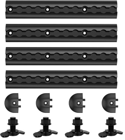 Vandrabase 4 Pack 12 Inch L Track Rail, Black Anodized Aluminum Cargo Tie Down Track with 4 End Caps and 4 M10×30mm Screws, Heavy Duty Mounting Rail System for Trucks,Vans,RVs and Garage Storage