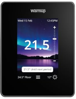 Warmup 7iE Thermostat | WiFi Smart Wired mit Smartcare | Fußboden- & Heizungssteuerung | Einzelzone | Matter Technology | Installation erforderlich | Onyx Schwarz