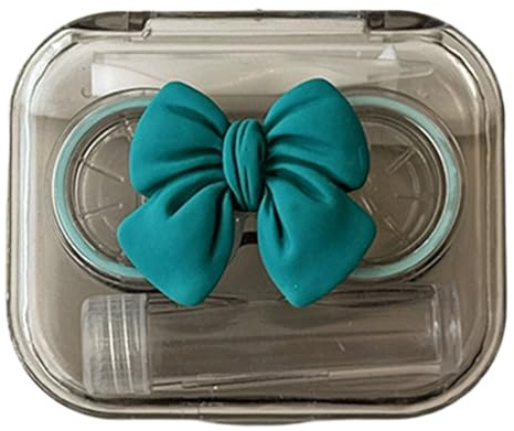 Aqvjd Bowknot Decors - Contenedor de lentes de contacto con herramienta de ventosa y botella de solución de lentes para uso diario, Blue, Elegante diseño de lazo