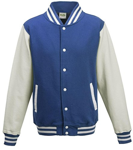 Just Hoods by AWDis Varsity Jacket - Blouson Teddy Manches Longues - Homme - Bleu (Royal/White) - XX-Large