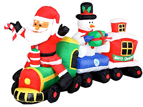 Pridea aufblasbare Weihnachtsdeko XXL Weihnachtszug Weihnachtsmann Schneemann Weihnachtshütte Geschenke Zuckerstangen Witterungsbeständig IP44 Deko Garten Outdoor Weihnachten mit Gebläse