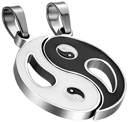 Flongo Partnerketten Partneranhänger für 2 Herren-Kette Damen Anhänger Halskette BFF Kette Tai Chi Bagua Yin und Yang Valentinstag Valentine Partner Herren,Damen