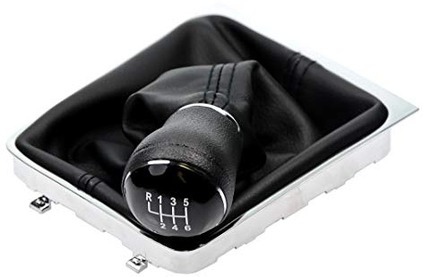 Schaltsack & Schaltknauf für VW Passat 3C B7 362 365 - Bj. 2010 - 2015 - 6 Gang Knauf mit Rahmen - Schwarz Chrom - Schaltmanschette Schalthebel Manschette für Schaltung - Hebel Schaltgetriebe A261-3