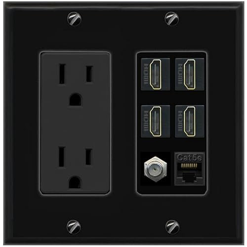 Riteav Presa di corrente 15 A 4 HDMI 1 Ethernet Cat5e 1 cavo coassiale TV a parete