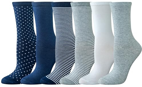 Amazon Essentials Calcetines Redondos, Algodón Mujer, 6 Pares, Colores Sólidos/Lunares/Multicolor/Rayas, 36-39.5