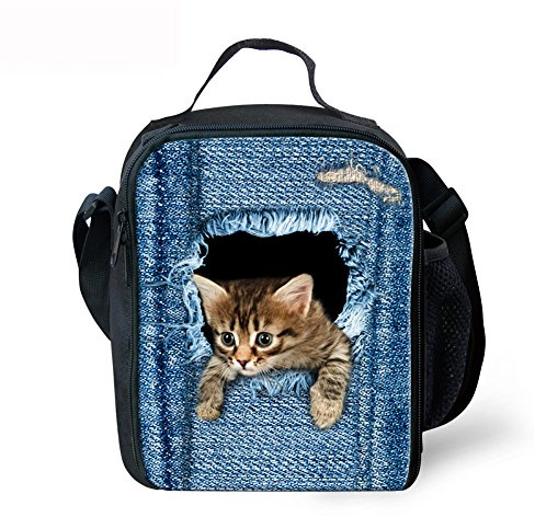 Amzbeauty Kids Back to School Lunch Bag Polyester Durable Insulated Reusable Lunch Box Bag Animal 3D Pattern(Cute Pocket Cat)