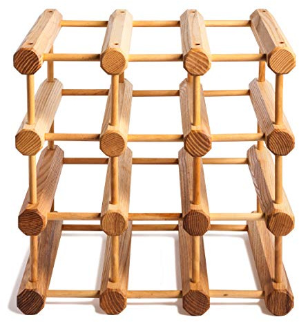 Wood Stackable Modular Wine Rack Storage Holder with Natural Pins, 12 Bottle, Ash
