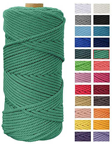 JeogYong Makramee-Schnur, 4 mm x 90 m, dicke natürliche Baumwollschnur, Garnfaden, 4 Stränge, gedrehte Spule, Baumwollseil für Bastelarbeiten, Pflanzenaufhänger, Heimdekorationen (Smaragdgrün)