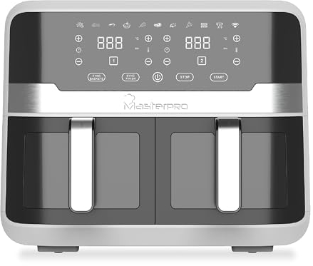 MasterPro Rocket Duo 900 - Freidora de Aire Doble de 9 litros y 2400w - Control De Tiempo Y Temperatura - Pantalla Digital - Cestas De Aluminio Fáciles De Limpiar – Control Desde Smartphone – Airfryer