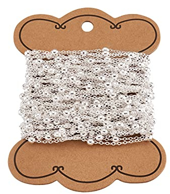 Beadthoven - Catene forzatine con palline rotonde alternate, in ottone placcato argento, per la creazione di bigiotteria, bobina da 10 m