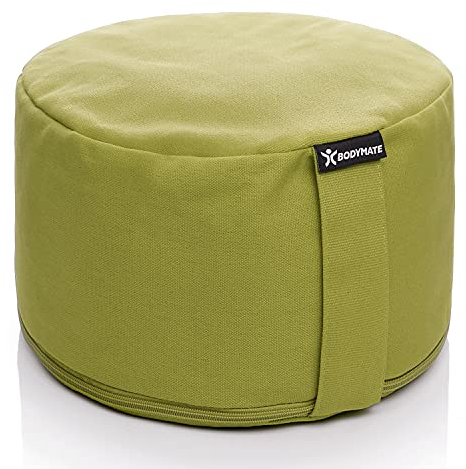 BODYMATE Extra high Meditation Cushion/Yoga Pillow Diameter 31cm Height 20cm – Removable washable 100% Cotton Cover - Inner cotton bag filled with buckwheat husks