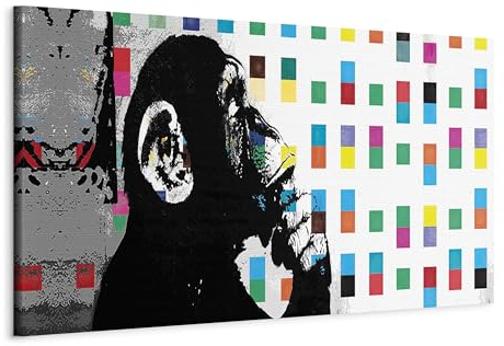 murando - Akustikbild Bilder Akustikschaum Hochleistungsschallabsorber Schallschutz Leinwand 1 tlg Wandbild Raumakustik Schalldämmung Banksy Street Art Affe g-B-0031-b-a