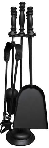 FB FunkyBuys Fireplace Tool Sets - Fireside Companion Set 5 Piece Iron Fireplace Companion Brush, Poker, Shovel, Tong, Waterloo Bucket, Coal Wood Burner Accessories Kit (Milan Fireplace Set)