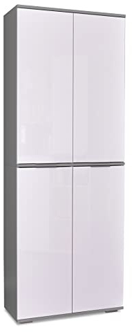 Ordnerschrank Aktenschrank B 80,2 cm x H 214,7 cm x T 35 cm Mehrzweckschrank Grau/Hochglanz Weiß, Aktenschrank groß Büromöbel