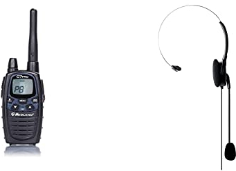 Midland G7 Pro Single PMR + LPD Funkgerät, 16 Kanäle, Dual Band, C1090.14, inkl. Steckerladegerät, 4 Akkus (1800mAh), Gürtelclip & MA 35L Kopfhörer mit Schwanenhalsmikrofon, C652.02