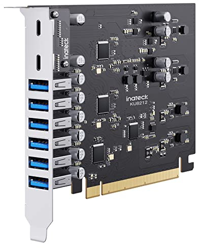 Inateck Scheda PCIe to USB 3.2 Gen 2, Ricarica USB C PD, 2 Porte USB C e 6 Porte USB A con Larghezza di Banda Totale di 16 Gbps, KU8212