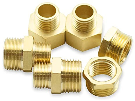 Bwintech 6 pieces 3/4 inch to 1/2 inch internal and external thread BSP thread made of brass, hex nipple, hex reducer and hexagonal socket connector for converting pipe connections