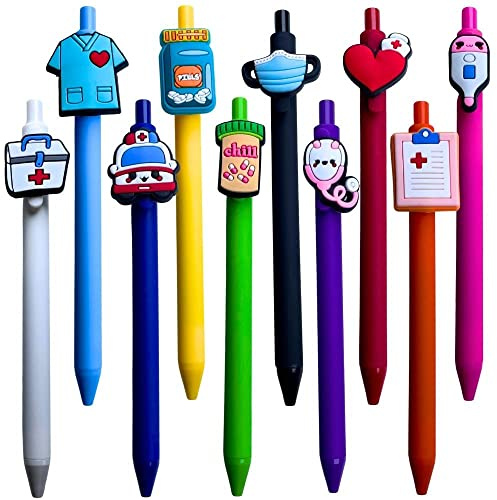 YJ PREMIUMS 10-Pack of Cute Nursing Pens with Heart, Syringe Designs in Black Ink - Versatile Writing Instruments for Nurses, Medical Assistants, Students