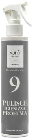 MUHA' | Spray Multiuso Concentrato Detergente, Igienizzante Annulla gli Odori, Fragranza Vaniglia Ambrata, Formato da 200 ml
