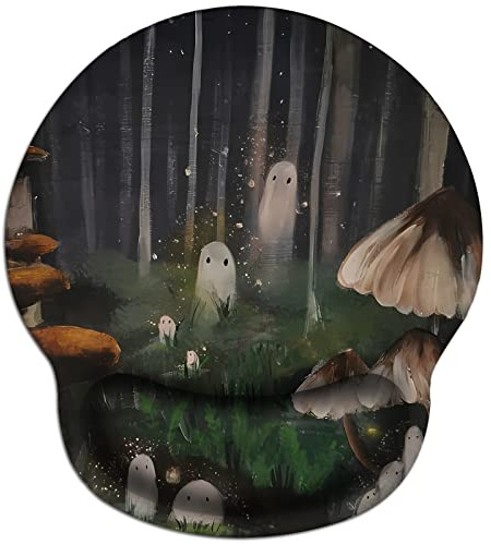 Forest Ghosts Mauspad Handgelenkstütze, Ergonomisches Mauspad für kabellose Maus, Niedliches Mauspad mit rutschfester Gummiunterseite für Home Office Gaming Arbeiten Computer Laptop, 9,9 x 9,1 Zoll