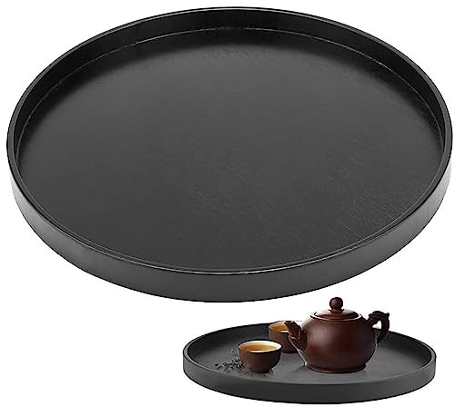 Rundes Tablett Holz Rund Serviertablett: YIDM Holz-Serviertablett 30cm Rutschfestes Teetablett Badezimmer Tablett Anti-Überlauf-Flüssigkeit klein Deko für Café Bar Restaurant Obst Mahlzeiten