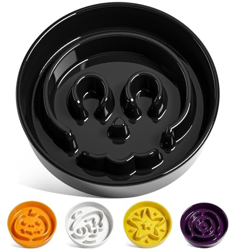 LE TAUCI Gamelles en céramique pour Chien de Petite Race, pour mangeurs Rapides, Bol Puzzle pour Petits Chiens et Chats, tête de Mort, Noir, S-350 ML