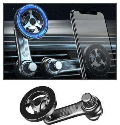 JNNJ Magnetic Phone Holder for Car, 24 Strong Magnets, Car Phone Mount with 2 Metal Plates, 360° Rotation Folding Case Friendly, Universal Auto Dashboard Cell Phone Holder Fits Most Smartphones