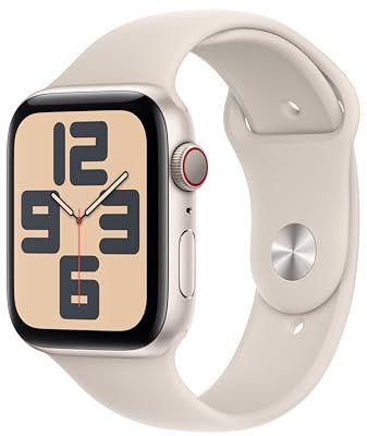Apple Watch SE de 2.ª generación, 2023 [GPS + Cellular] Smartwatch con Caja de Aluminio en Blanco Estrella de 44 mm y Correa Deportiva Blanco Estrella - Talla S/M. Monitor de entreno y sueño