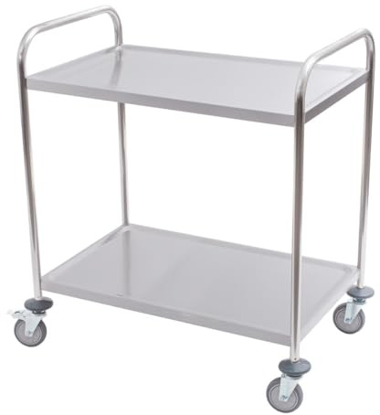 Servierwagen Edelstahl mit Rollen - 2 Böden - Tragfähigkeit 100 kg - 86 x 53 x 95 cm - Transportwagen, Küchenwagen, Abräumwagen