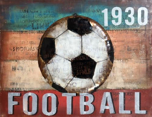 Vintage Line Handgefertigtes Metallbild 3D-Optik Wandbild Metallbild Soccer (ca. 80x60 cm)