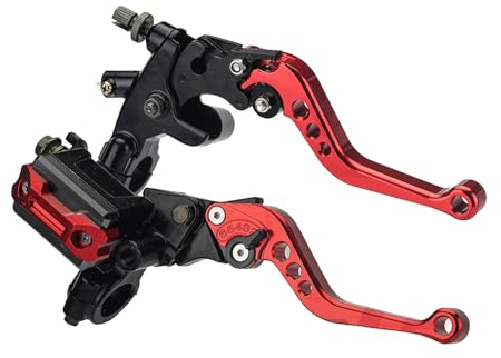 Leve Serbatoio Cilindro Principale Frizione Freno Motocicletta, Kit Leva Frizione Leva Freno Moto 7/8 Universale, Set Leva Frizione Maniglia Pompa Superiore Freno Regolabile Idraulicamente (Rosso)