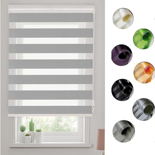 Thermo Rollo Verdunklungsrollo 35 x 300 cm Höhe Stufenlos Verstellbar Fensterrollo Zebrarollo Seitenzugrollo mit Bohren für Fenster & Tür, Hellgrau