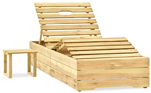 GuyAna Sonnenliege mit Tisch Grün Imprägniertes Kiefernholz Loading Balkon/Garten Sonnen Liege Klappbar, als Campingbett oder Gästebett