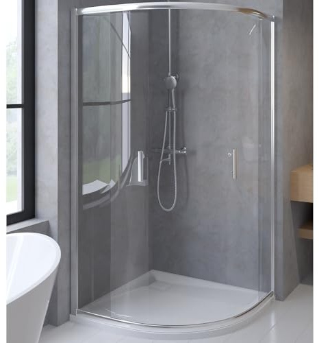 BADLAND Komplettes Set - Duschkabine HELA + Duschwanne VIDAR 80x80 193 cm - Viertelkreis Duschabtrennung Transparent Nano Glas 6 mm, Duschtasse Weiß Steinoptik SMC mit Ablaufgarnitur Ø 90 mm