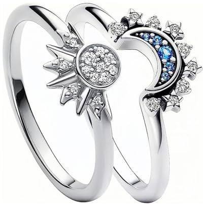 VBSJAH 2 Stück Sonne Mond Ring Set, Gold und Silber Damen Ringe, Freundschaftsringe, Matching Rings, Dupes, Geschenke Für Frauen
