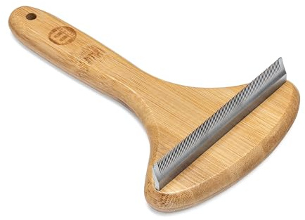 Mikki, cuchilla de bambú para el cepillado de perros y gatos, caspa y subpelo, elimina con seguridad el pelo suelto, con dientes de acero inoxidable antioxidante, grande