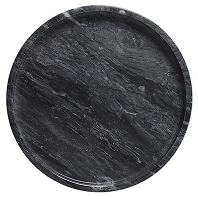 Hohopeti Assiette à Bijoux En Marbre Naturel 20 Cm Noir, Plat à Dessert Réutilisable, Plateau à Fruits Secs Résistant, Maison Fête Apéritifs Et Rangement Collations