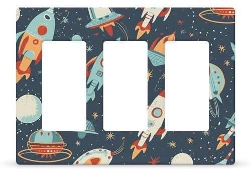 Wall Plate Outlet Cover Light Switch Cover Cartoon Rockets Outlet Wall Plate Gloss Finish 1 Gang Switch Plate Decorator Wall Plate Toggle Light Switch Plates Plug Cover for Bedroom
