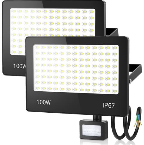 HAPYLUMI LED Strahler mit Bewegungsmelder Außen, 2 Stücke 100W 10000LM Flutlicht mit Bewegungsmelder 6500K Kaltweiß, LED Scheinwerfer Aussenstrahler IP67 Wasserdicht für Garten Garage Haus Hof