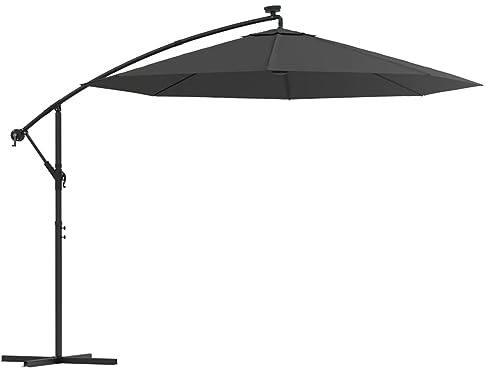 Rantry Ombrellone a Sbalzo con LED e Palo in Acciaio 300 cm Antracite, Ombrellone, Ombrelloni, Ombrellone da Giardino, Ombrelloni da Esterno, Ombrellone Spiaggia, Ombrellone da Terrazzo Antivento