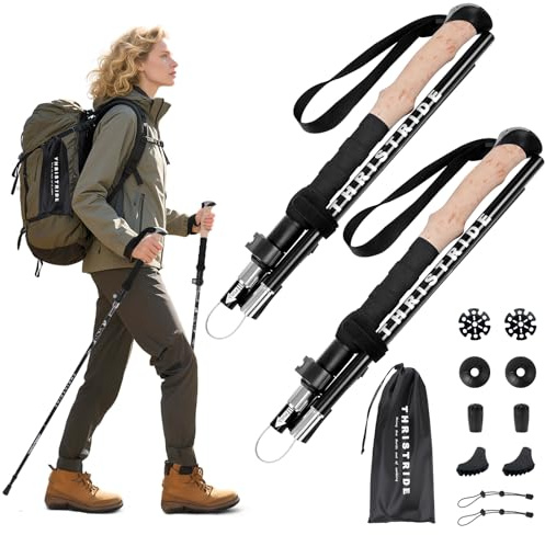 Thristride Our Aviation Grade Aluminum Alloy Trekking Poles - Strong, Lightweight, and Foldable - The Ultimate Companion for Hiking and Trekking! (110-125Centimeters)