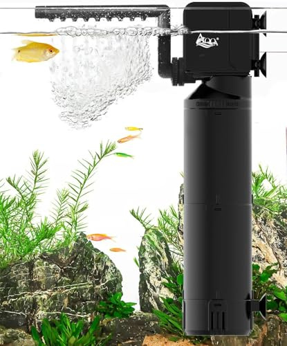 AQQA Akvariefilter, 1400L/h akvariump med högt flöde, 25 W ultratyst justerbar pump akvariefilter för tank 200–680 L