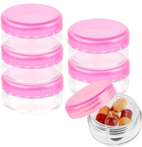 Dimeho Kleine Pillendose 5 Stück Tablettendose Tragbar Mini-Pillendose BPA-frei Kleine Pillen Organizer Box Kleine Medikamentenbehälter Durchsichtige Pillendosen-Organizer (Rosa)