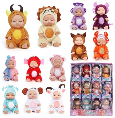 JOAASU Mini Reborn Puppen, 6 Stück Mini Baby Puppe, Babypuppe, MiniBabypuppe, 4,3 Zoll Puppe und Kleidung Set, Realistische Babypuppe, für Mädchen, Kleinkinder und Kinder (Bademantelserie) (E)
