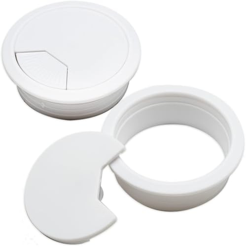 2 Pack Desk Grommet 60mm, White ABS Plastic Cable Grommet for 60mm Mounting Hole, Wire Management Hole Cover with Adjustable Opening for Office Home Desk Cable Management