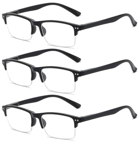 Lanomi 3 Pack Halbrahmen Lesebrille Blaulichtfilter Herren Damen Schmal Halbrand Lesehilfe Rechteck Kunststoffe Sehhilfe Brille mit Federscharnier 3 Stück Schwarz Lesebrillen 1.0