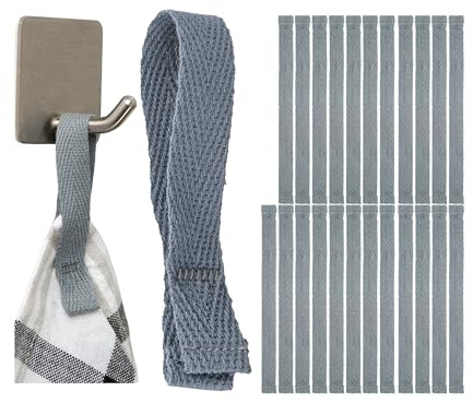 Handtuchaufhänger zum Annähen, 24 Stück, 150 x 12 mm Schlaufen, in Grau, aus Baumwolle, umgeschlagene und vernähte Enden, Aufhänger Halter Set für Geschirrhandtuch, Handtuch, Lappen, Deko, Camping
